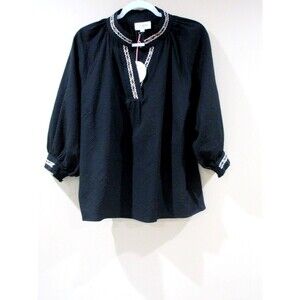 NWT UMGEE Blouse Women Med Black V-Neck Boho MSRP 49.00